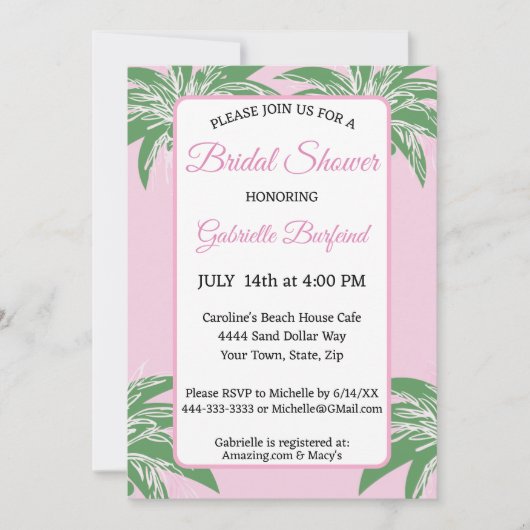 Pink Palm Bridal Shower Invitation | Tropical Palm (Devant)
