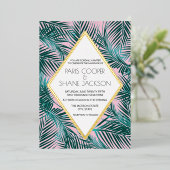 Pink Palm Deco Mariage Gold Foil Invitation (Debout devant)
