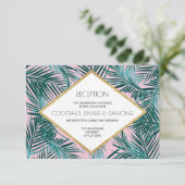 Pink Palm Deco Wedding Kaart (Staand voorkant)