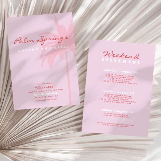 Pink Palm Springs Bachelorette Week-end Invitation