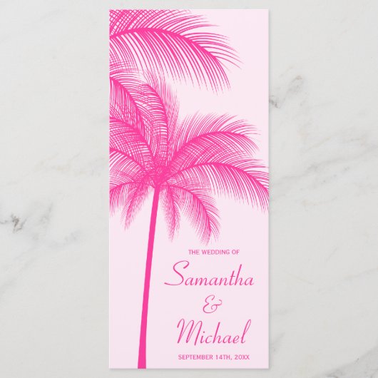 Pink Palm Tree Programme de mariage tropical (Devant)