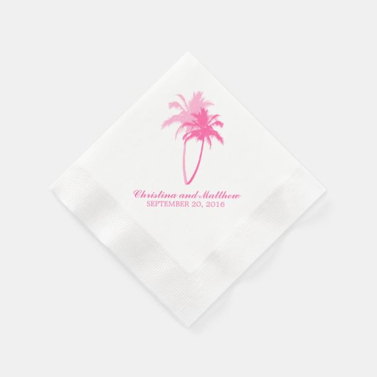 Pink Palm Trees Beach Wedding Servet (Hoek)