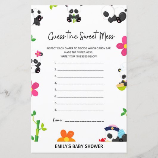 Pink Panda Baby shower Game (Voorkant)