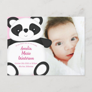 Pink Panda Beer Baby Aankondiging Briefkaart