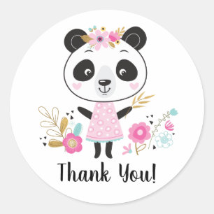 Pink Panda Dank je Schattig Girly Ronde Sticker