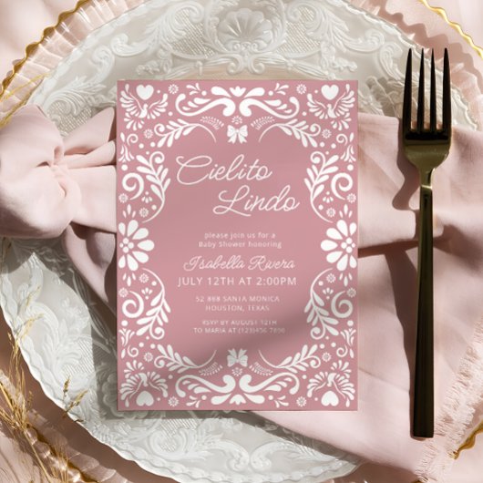 Pink Papel Picado Mexican Girl Baby shower Kaart