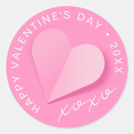 Pink Paper Heart XOXO Happy Valentine's Day Love Ronde Sticker