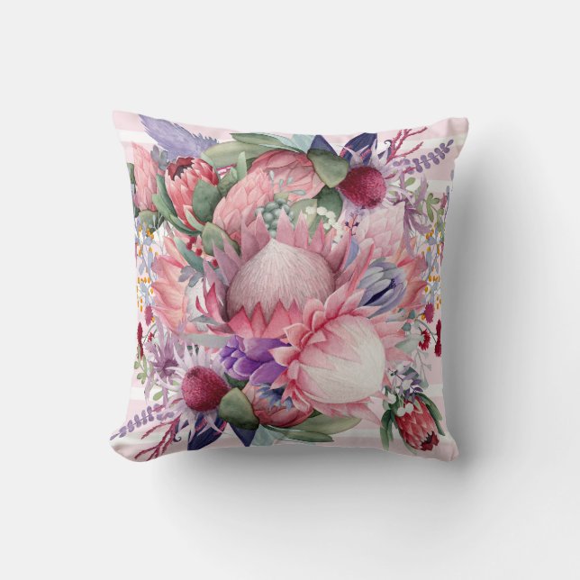 Pink Paradise Garden Waterverf Flowers Kussen (Voorkant)