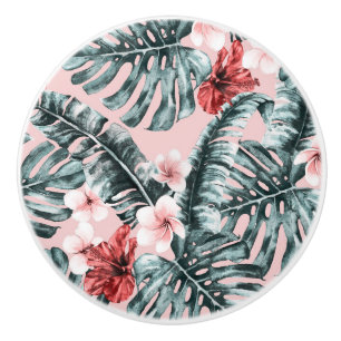 Pink Paradise Tropical Island Floral Botanical Keramische Knop