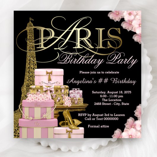Pink Paris Anniversaire Invitations