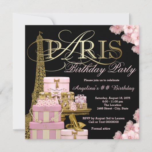 Pink Paris Anniversaire Invitations (Devant)