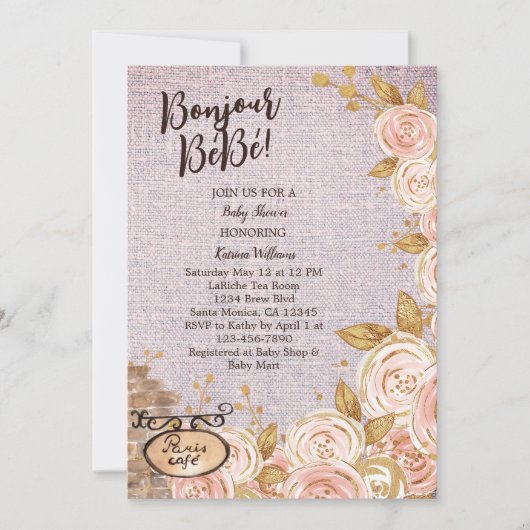 Pink Paris Café Baby shower Invitation (Devant)