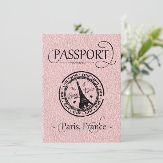 Pink Paris Passport Enregistrer la carte Date (Debout devant)