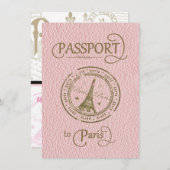 Pink Paris Passport Party Invite Save The Date (Voorkant / Achterkant)