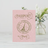 Pink Paris Passport Party Invite Save The Date (Staand voorkant)