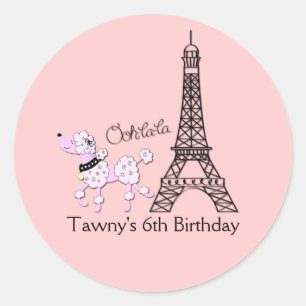 PINK PARIS POODLE 3-inch Favor Stickers