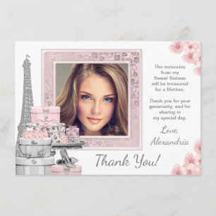 Pink Paris Sweet 16 Dank je wel kaarten
