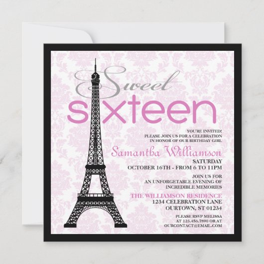 Pink Paris Sweet 16 Invitations (Devant)