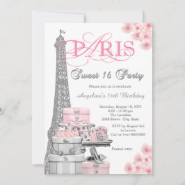 Pink Paris Sweet 16 Party Kaart