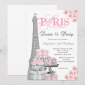 Pink Paris Sweet 16 Party Kaart (Voorkant / Achterkant)