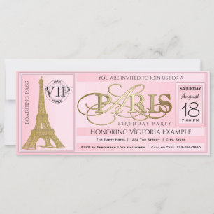 PInk Paris Verjaardagsfeest Ticket Kaart