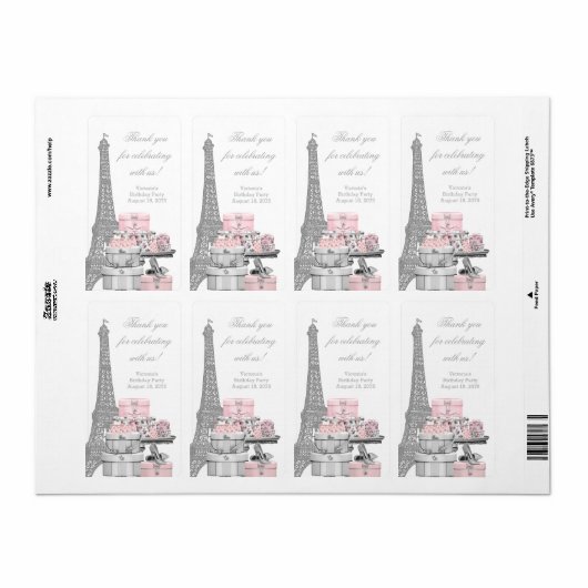 Pink Paris Wine Bottle Étiquette (Feuille entière)