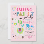 Pink Party Animal mignonne Llama Invitation Annive (Devant)