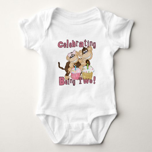Pink Party Monkey 2e Anniversaire Tshirts et cadea (Devant)