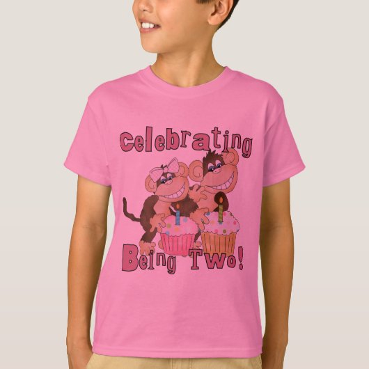 Pink Party Monkey 2e Anniversaire Tshirts et cadea (Devant)