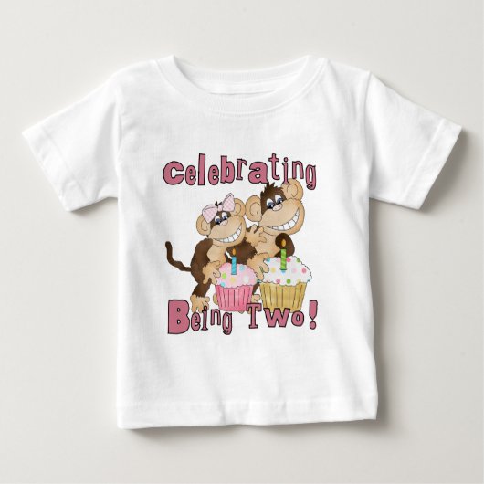 Pink Party Monkey 2e Anniversaire Tshirts et cadea (Devant)