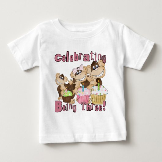 Pink Party Monkey 3e Anniversaire Tshirts et cadea (Devant)