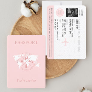 Pink Passport Voyage fille Baby shower Carte du mo