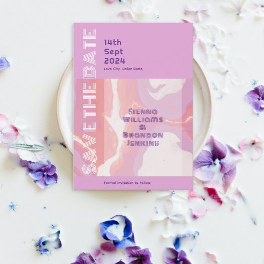 Pink Pastel Art Abstrait Enregistrer La Carte Date