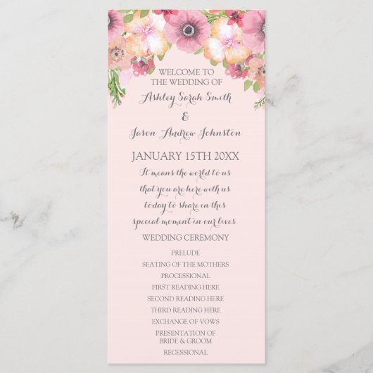 Pink Pastel Blush Floral Wedding Programme (Devant)