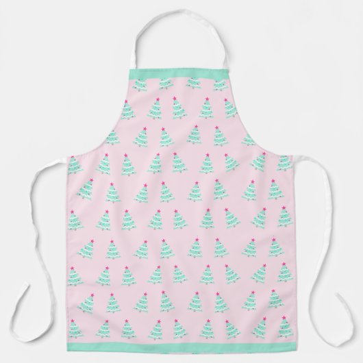 Pink Pastel Christmas Schort - Kerstboom Theme (Voorkant)