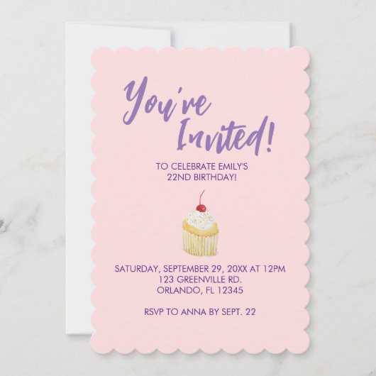 Pink Pastel Cupcake Invitation d'anniversaire (Devant)