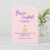 Pink Pastel Cupcake Invitation d'anniversaire (Debout devant)