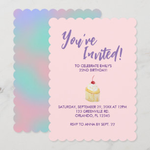 Pink Pastel Cupcake Invitation d'anniversaire