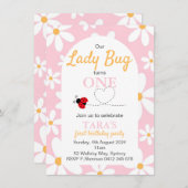 Pink Pastel Daisy Lady Bug Anniversaire Invitation (Devant / Derrière)