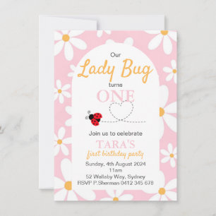 Pink Pastel Daisy Lady Bug Anniversaire Invitation