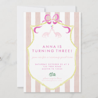 Pink Pastel Dinosaur Invitation de fête d'annivers