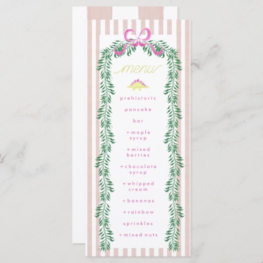Pink Pastel Dinosaur Menu fête d'anniversaire (Devant / Derrière)