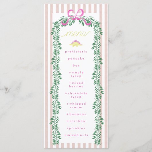 Pink Pastel Dinosaur Menu fête d'anniversaire (Devant)