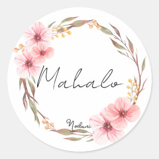 Pink pastel floral mahalo merci autocollant