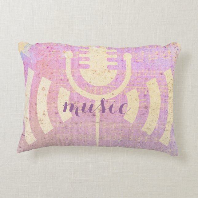 Pink Pastel Grunge Love Music Pillow Accent Kussen (Achterkant)