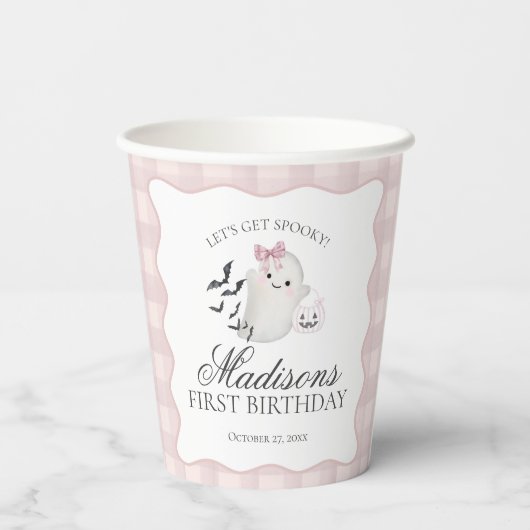 Pink Pastel Little Boo Ghost Birthday Party Coffee Papieren Bekers (Achterkant)