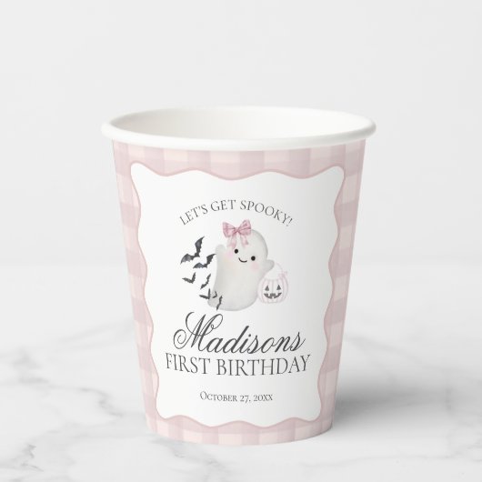 Pink Pastel Little Boo Ghost Birthday Party Coffee Papieren Bekers (Voorkant)
