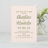 Pink Pastel rayé Faire-part de mariage Whimsical (Debout devant)
