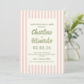 Pink Pastel rayé Faire-part de mariage Whimsical (Debout devant)