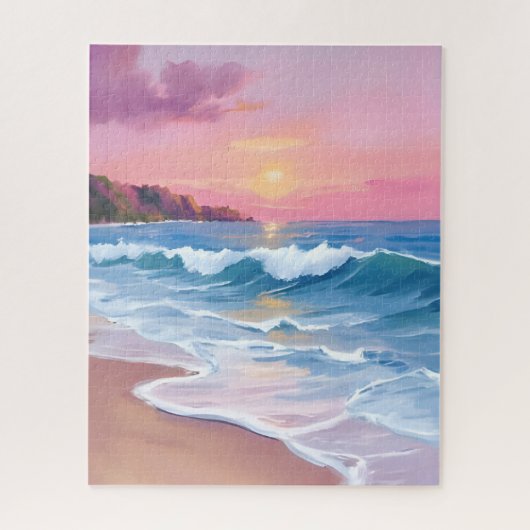 Pink Pastel Skies | Ocean Watercolor Beach Waves Legpuzzel (Verticaal)
